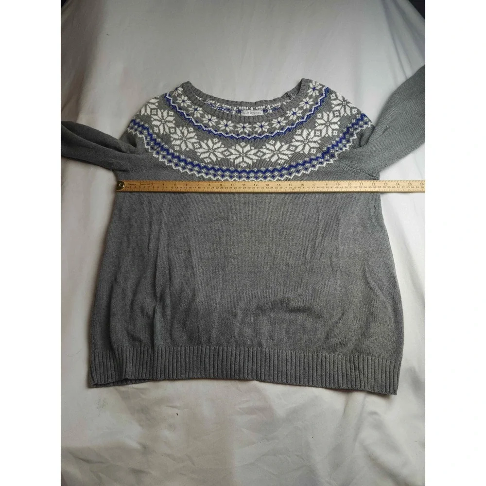 Kim Rogers Curvy Gray Fair Isle Snowflake Cotton Sweater 2X Womens Long Sleeve